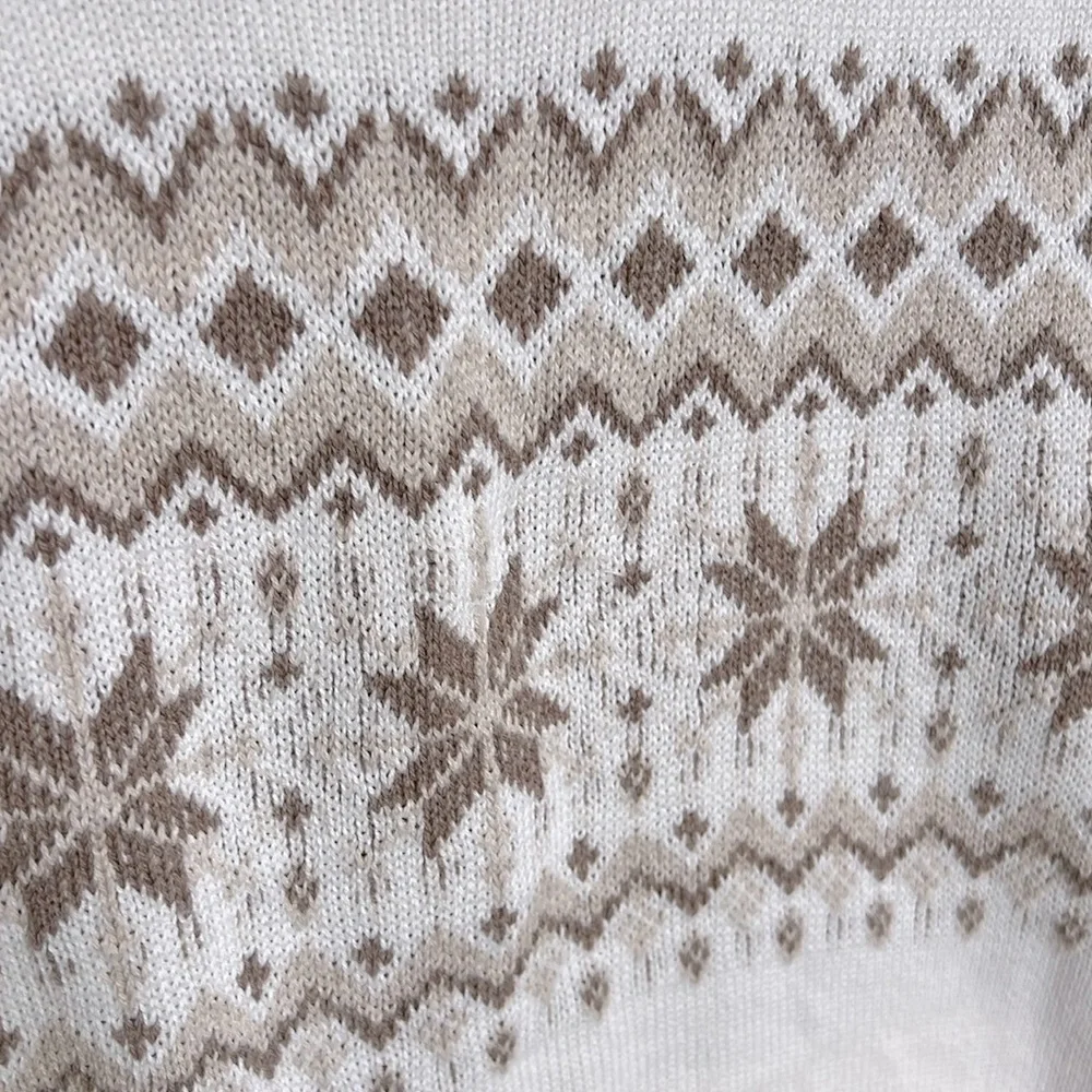 J. Crew 100% Cotton Fair Isle Ivory Brown Crewneck Sweater Puff Slv Sz M SOOL